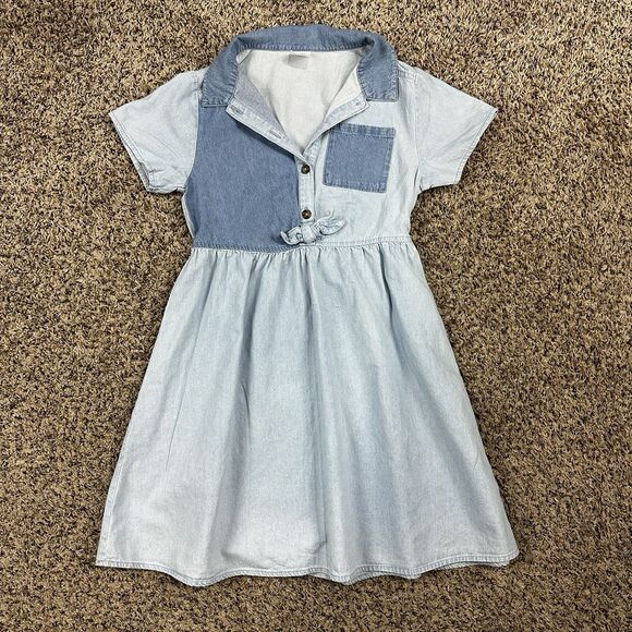 Girls Wonder Nation Short Sleeve Button Blue Denim Dress Light Blue Size 7/8 - Picture 1 of 10